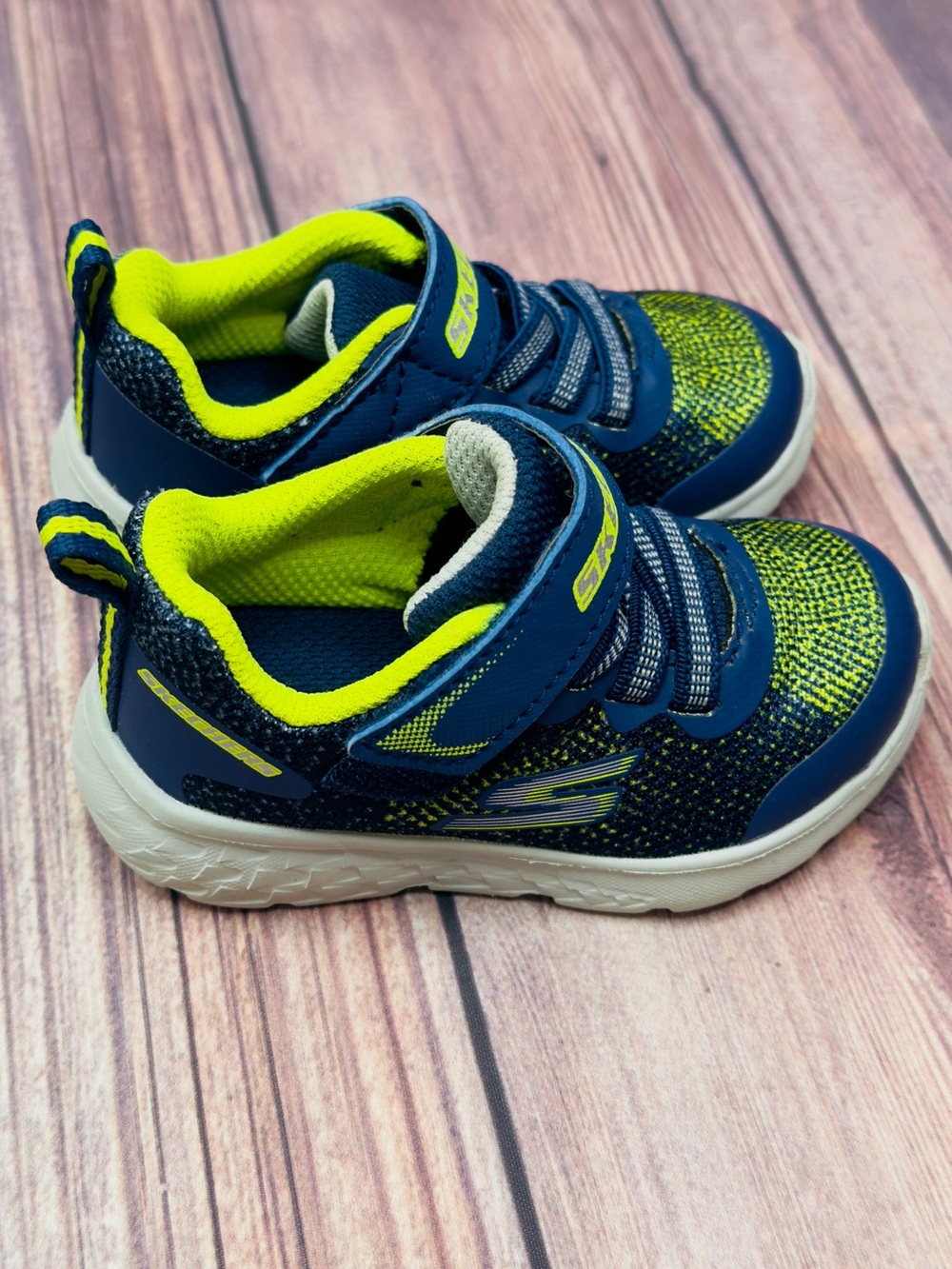 Skechers Navy & Lime Slip-On Hook-and-Loop Kids Sneakers - Picture 2 of 3